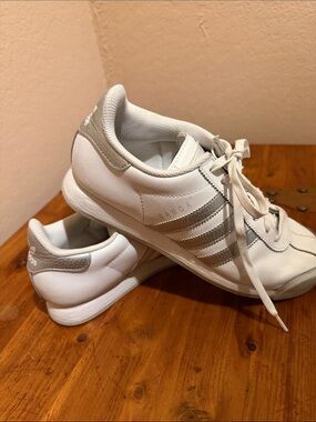 adidas Samoa Women's White and Silver-Tone Leather Sneakers